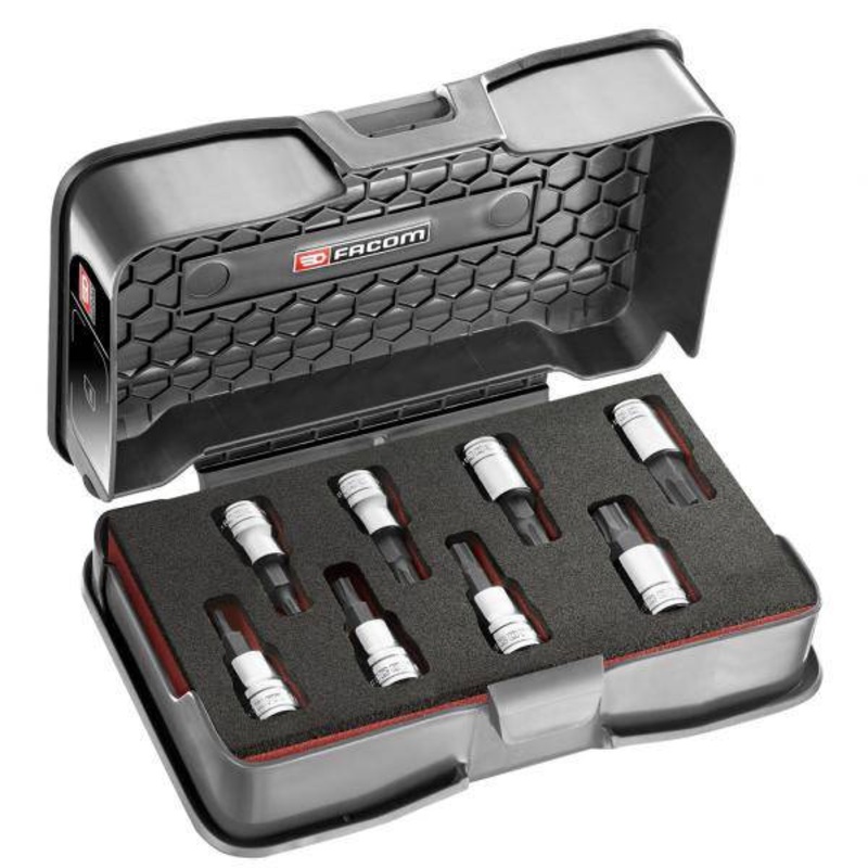 Facom Cap Set 3/8″ 6-Side OGV-grip Hardened Steel – Black