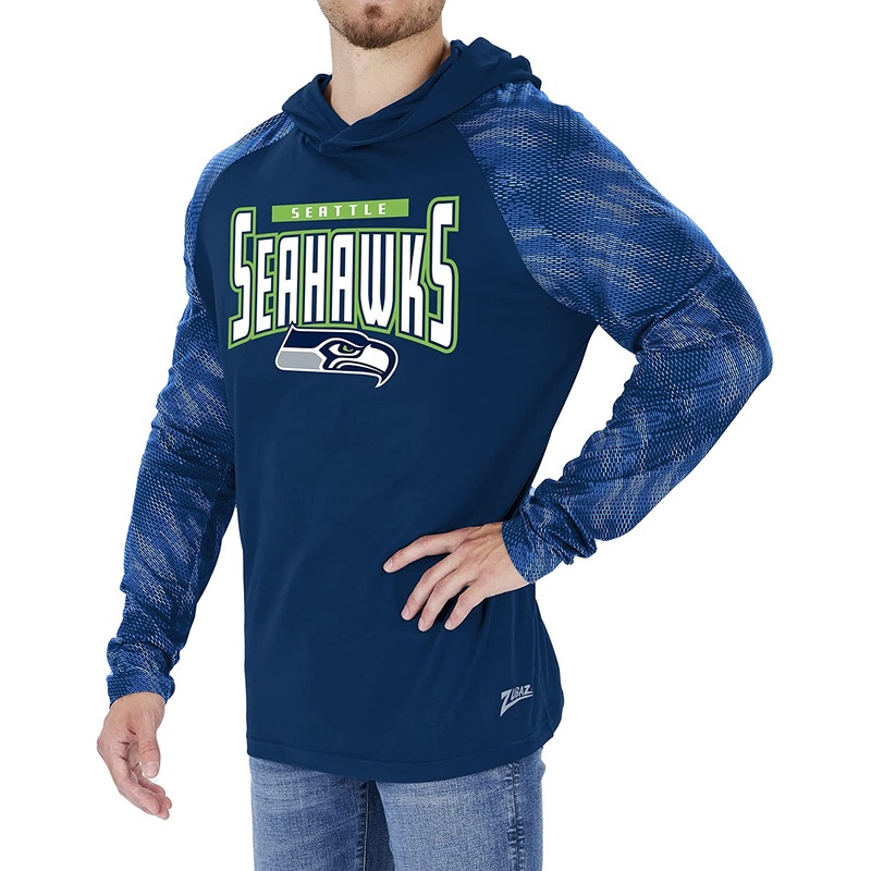 ZUBAZ SEATTLE SEAHAWKS NFL MEN’S TEAM COLOR HOODIE WITH TONAL VIPER SLEEVES-LARGE
