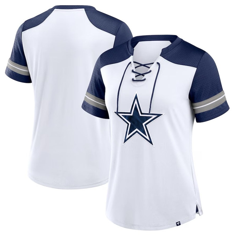 Dallas Cowboys Women’s Fanatics White/Navy  Foiled Primary Lace-Up T-Shirt