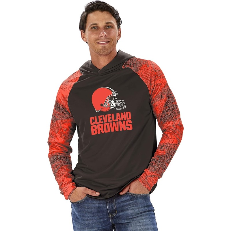 ZUBAZ NFL MENS CLEVELAND BROWNS SOLID BODY BROWN/FIRE RED STATIC FRENCH TERRY LW HOOD EXTRA LARGE