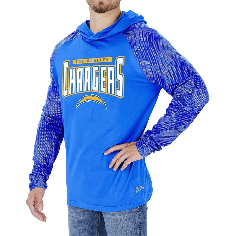 ZUBAZ LOS ANGELES CHARGERS NFL MEN’S TEAM COLOR HOODIE WITH TONAL VIPER SLEEVES-Large