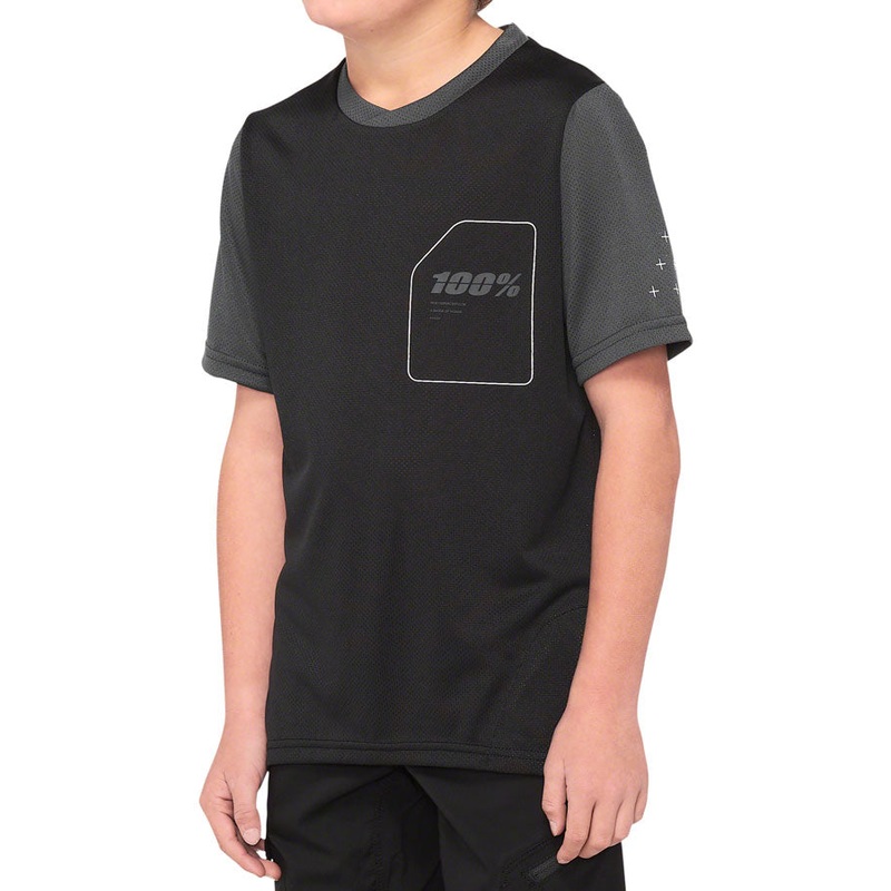 100% Ridecamp Jersey – Black/Charcoal Short Sleeve Youth Small