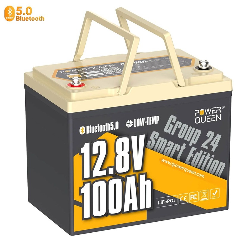 Power Queen 12V 100Ah Group 24 Smart LiFePO4 Battery with Bluetooth