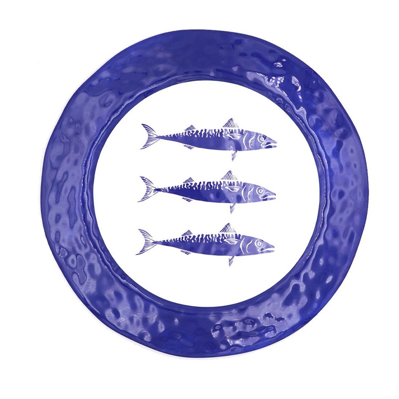 Blue Fish Large Wide Rim Flat Plate