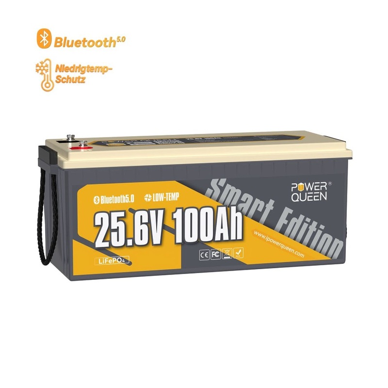 Power Queen LiFePO4 24V 100Ah Smart Solar Lithium Battery with Bluetooth